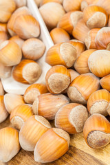 Nuts. Hazelnuts on a wooden table