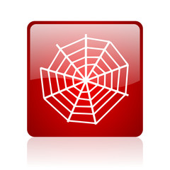 spider web red square glossy web icon on white background