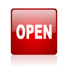 open red square glossy web icon on white background