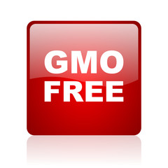 gmo free red square glossy web icon on white background