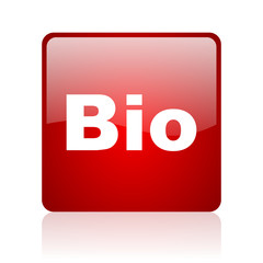 bio red square glossy web icon on white background