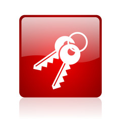 keys red square glossy web icon on white background