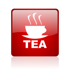 tea red square glossy web icon on white background