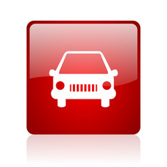 car red square glossy web icon on white background