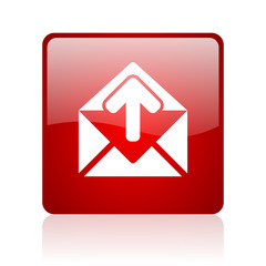 mail red square glossy web icon on white background