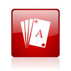 playing cards red square glossy web icon on white background