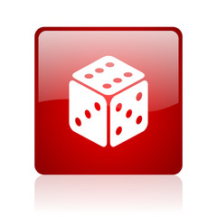 dice red square glossy web icon on white background
