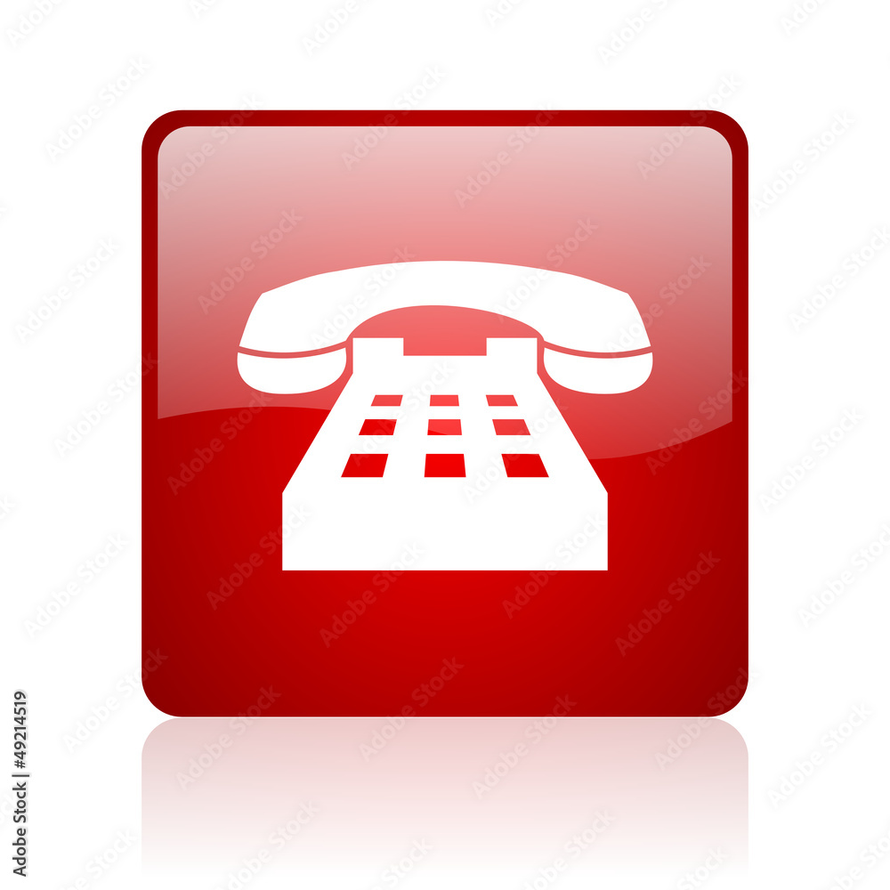 Poster phone red square glossy web icon on white background