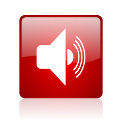 volume red square glossy web icon on white background