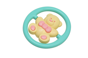 Children's toy rattle. Yellow bear.