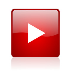 play red square glossy web icon on white background