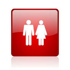 couple red square glossy web icon on white background