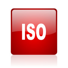 iso red square glossy web icon on white background