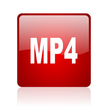 mp4 red square glossy web icon on white background