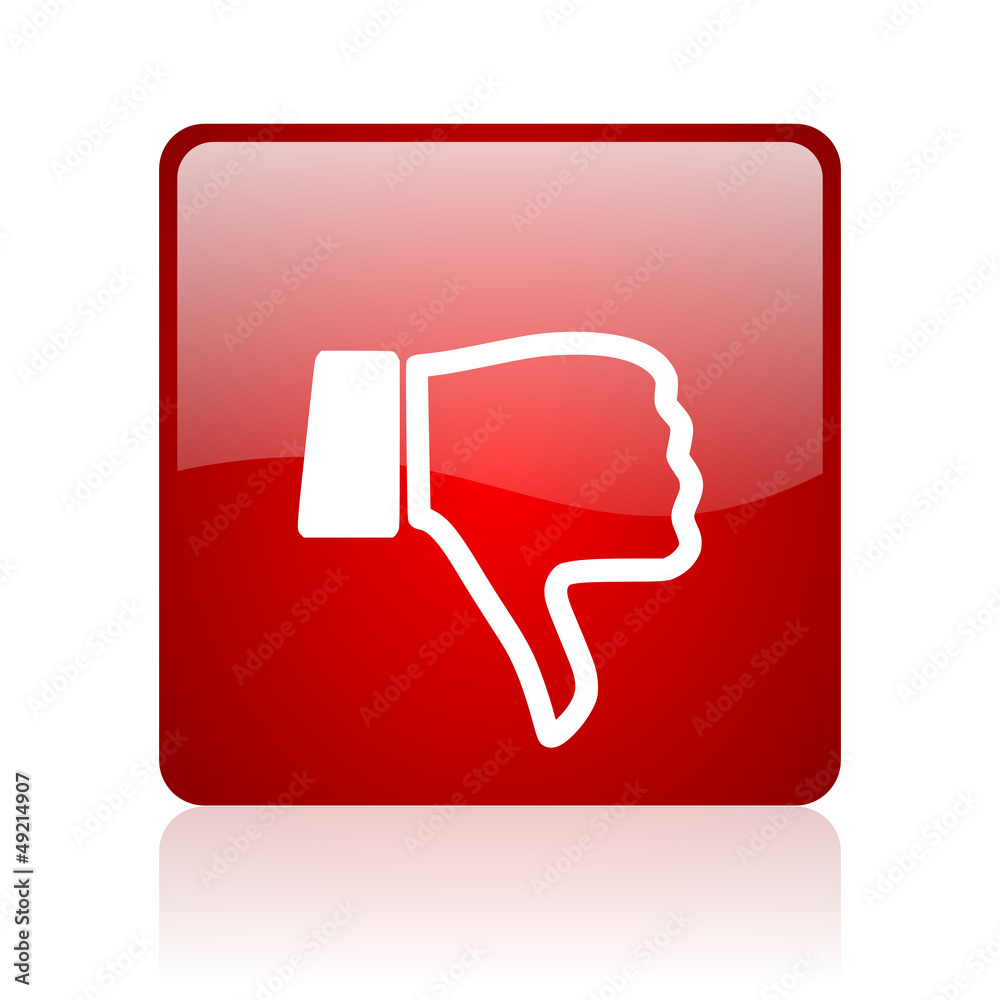 Poster thumb down red square glossy web icon on white background