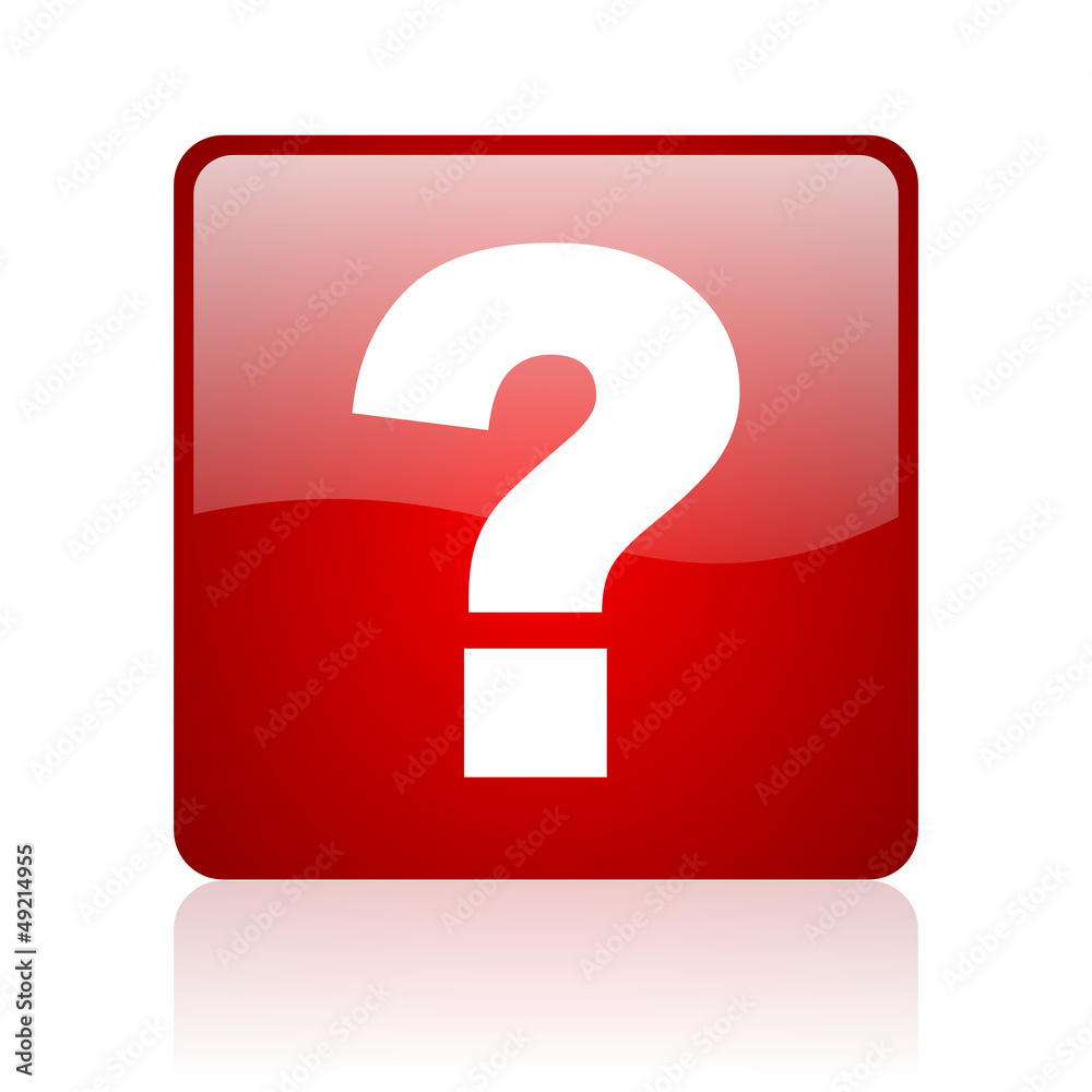 Poster question mark red square glossy web icon on white background