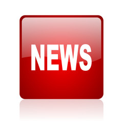 news red square glossy web icon on white background