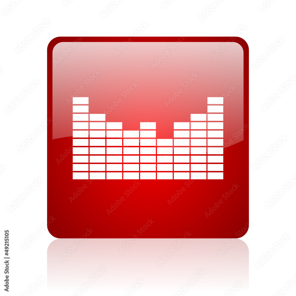 Poster sound red square glossy web icon on white background