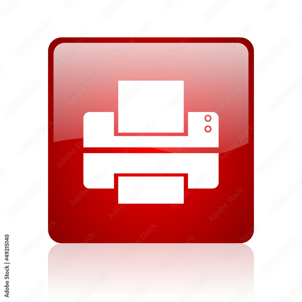 Poster printer red square glossy web icon on white background