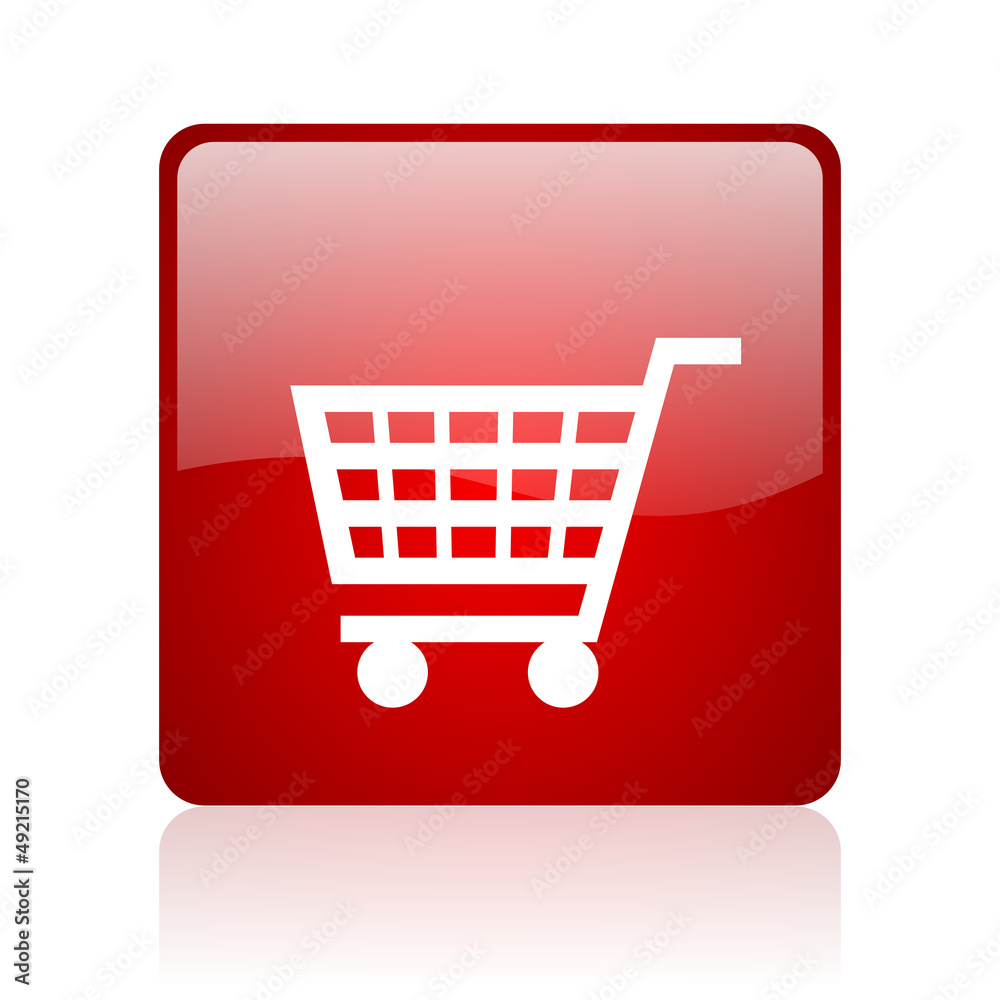 Aufkleber shopping cart red square glossy web icon on white background