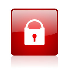 protect red square glossy web icon on white background