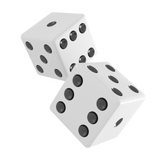 Two white dice falling