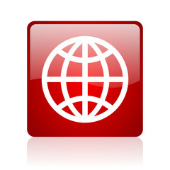earth red square glossy web icon on white background