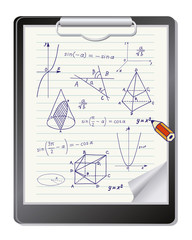 Clipboard with mathematics sketches