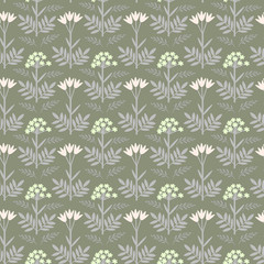 Retro flowering field seamless pattern