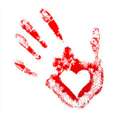 Red handprint with a heart inside