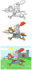 Knight Riding Horse Cartoon Mascot Characters-Collection
