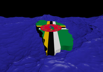 Dominica map flag in abstract ocean illustration