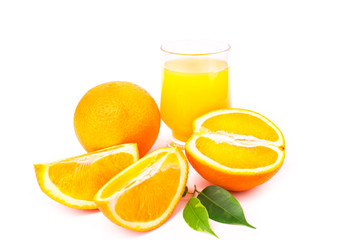 Juicy oranges and orange fresh juice