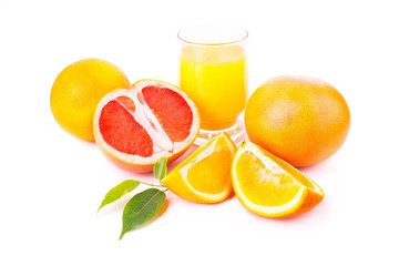 Juicy oranges and grapefruit and orange fresh juice