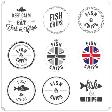 Set of Fish and Chips labels and badges