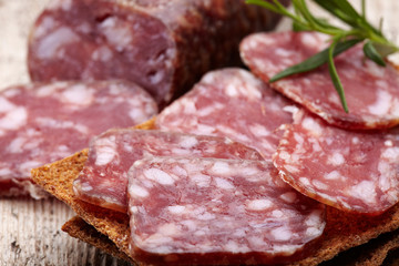 Salami sausage and bread