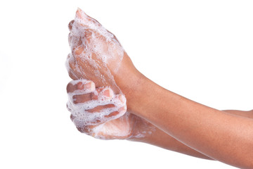 African American woman washing hands