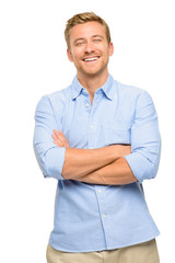 Attractive young man with arms folded on white background