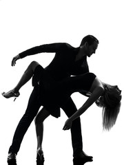 couple woman man dancing dancers salsa rock silhouette - obrazy, fototapety, plakaty