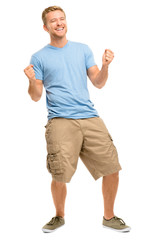 Naklejka premium Happy young man celebrating success isolated on white