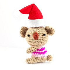 knitting wool bear wear santa claus hat