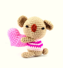 knitting wool bear hold pink wool heart