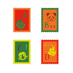 New Year alphabet with Chinese icons