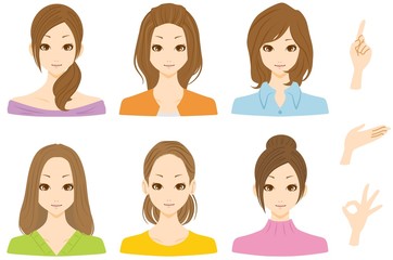 女性　複数　微笑む