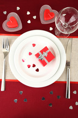 Table setting in honor of Valentine's Day close-up