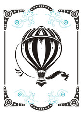 Steampunk style frame and vintage  hot air balloon