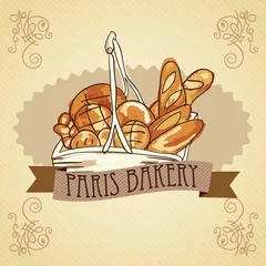 Papier Peint photo Lavable Illustration Paris Icônes de boulangerie
