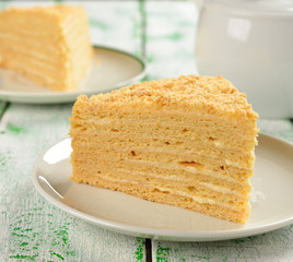 Piece of cake on a white plate