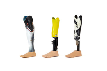 Three prosthetic legs. - obrazy, fototapety, plakaty
