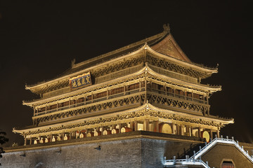 Famous Drum Tower at night, Xian, China